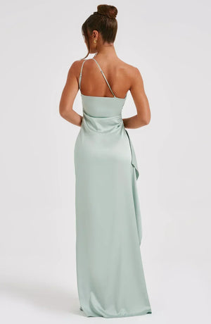 Women’s Satin One Shoulder High Slit Maxi Dress