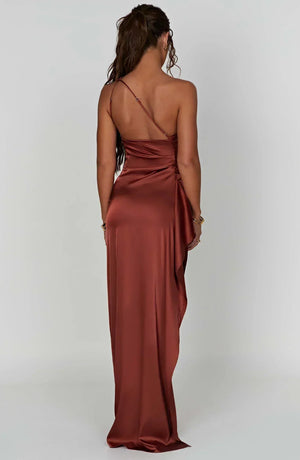 Women’s Satin One Shoulder High Slit Maxi Dress