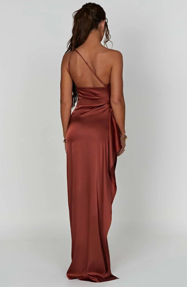 Women’s Satin One Shoulder High Slit Maxi Dress
