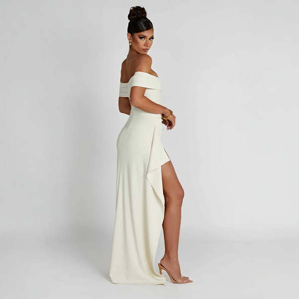 Elegant Off-Shoulder Slit Maxi Dress