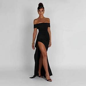 Elegant Off-Shoulder Slit Maxi Dress