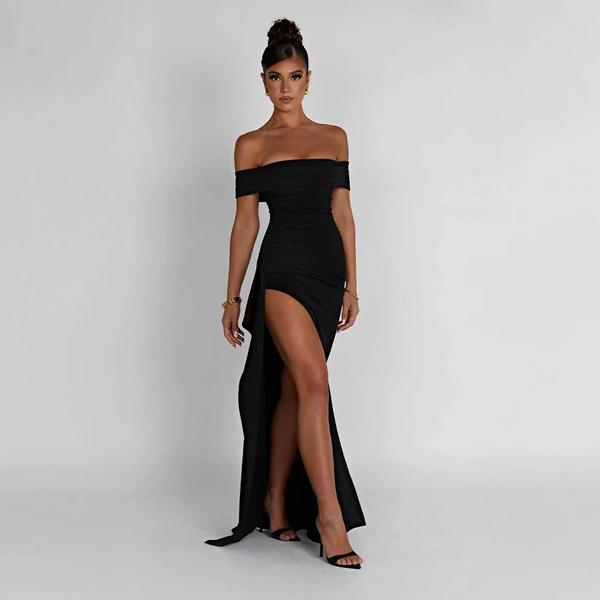 Elegant Off-Shoulder Slit Maxi Dress