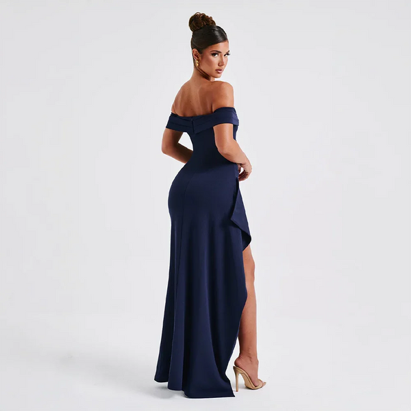 Elegant Off-Shoulder Slit Maxi Dress