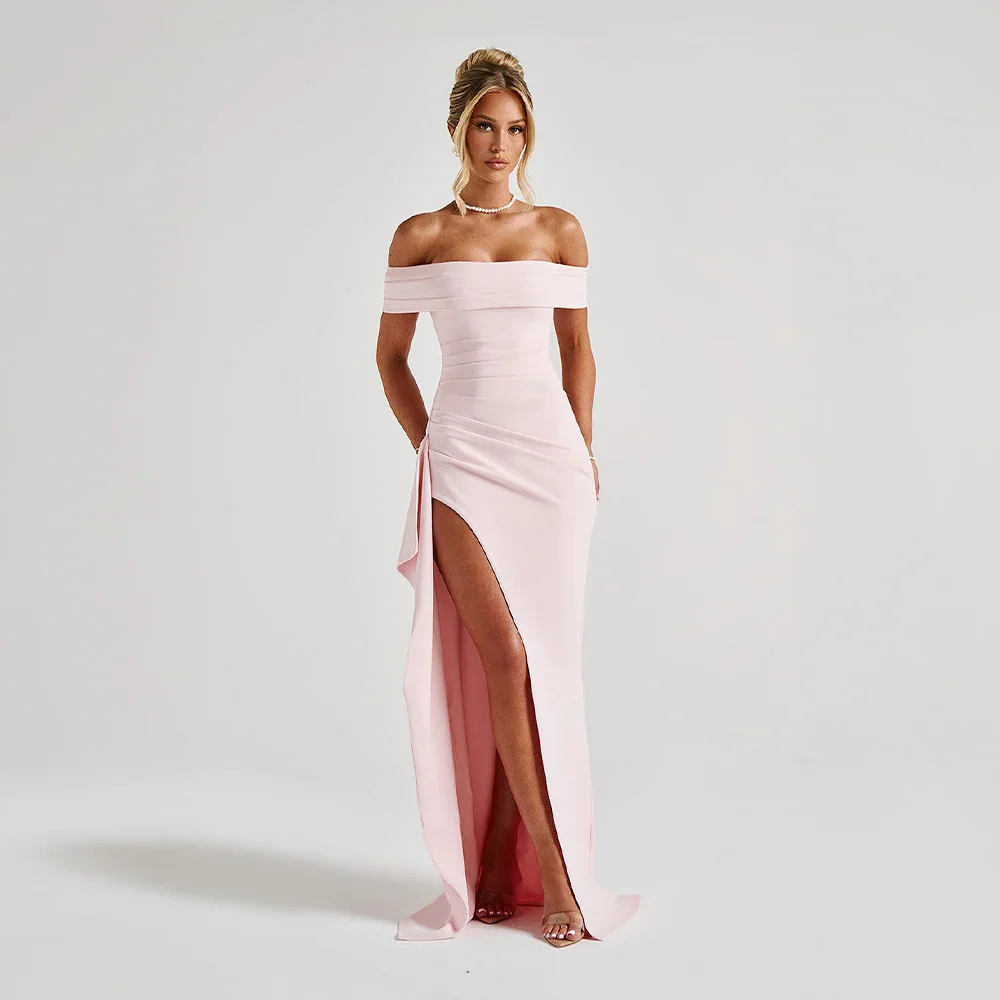 Elegant Off-Shoulder Slit Maxi Dress