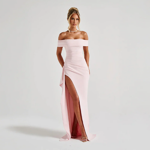 Elegant Off-Shoulder Slit Maxi Dress