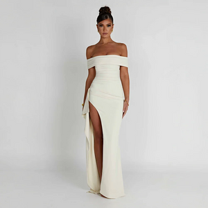 Elegant Off-Shoulder Slit Maxi Dress
