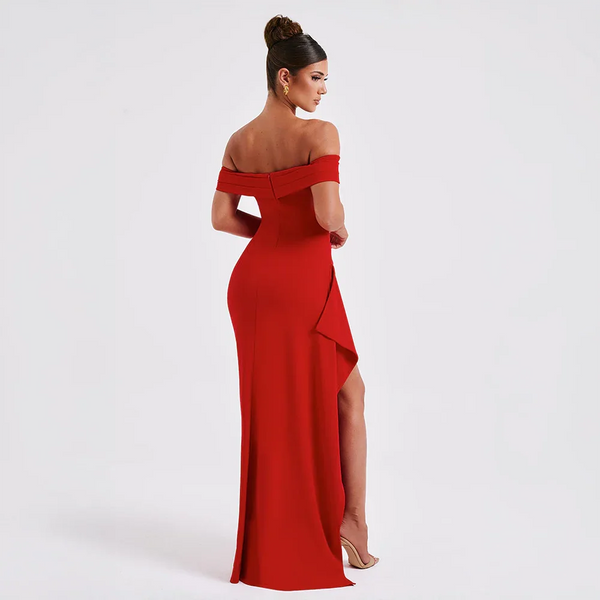 Elegant Off-Shoulder Slit Maxi Dress