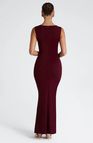 Vestido largo elegante con escote cuadrado para mujer