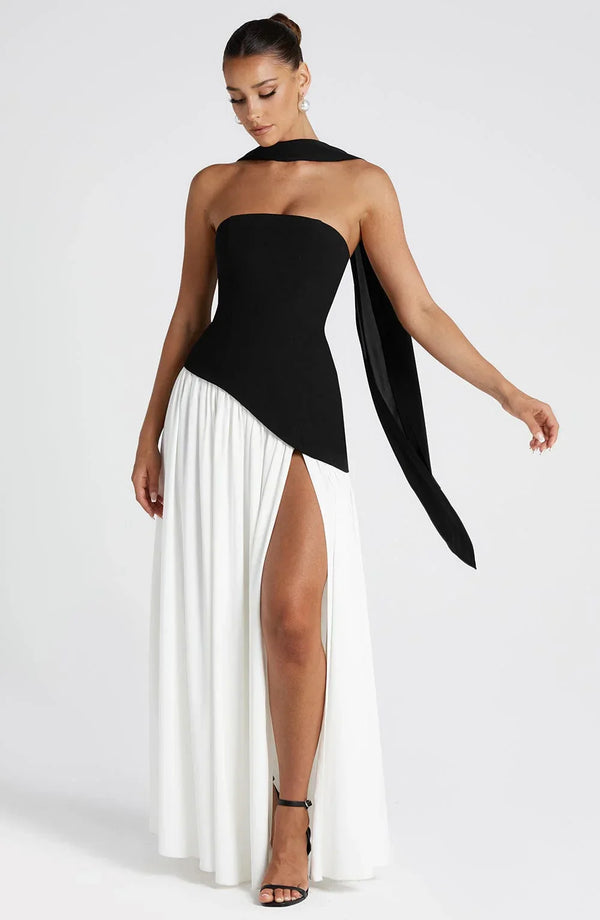 Women’s Strapless Draped High Slit Maxi Dress