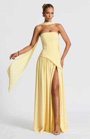 Women’s Strapless Draped High Slit Maxi Dress