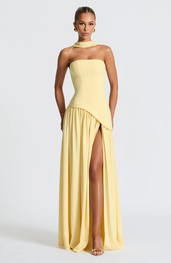 Women’s Strapless Draped High Slit Maxi Dress