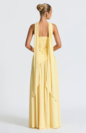 Women’s Strapless Draped High Slit Maxi Dress