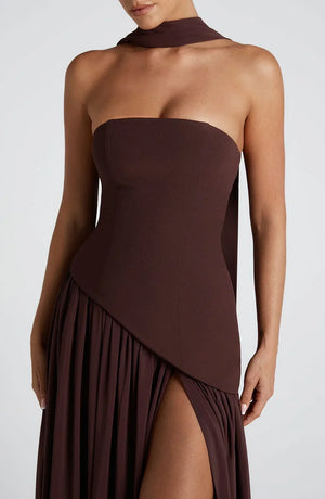 Women’s Strapless Draped High Slit Maxi Dress