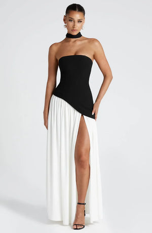 Women’s Strapless Draped High Slit Maxi Dress