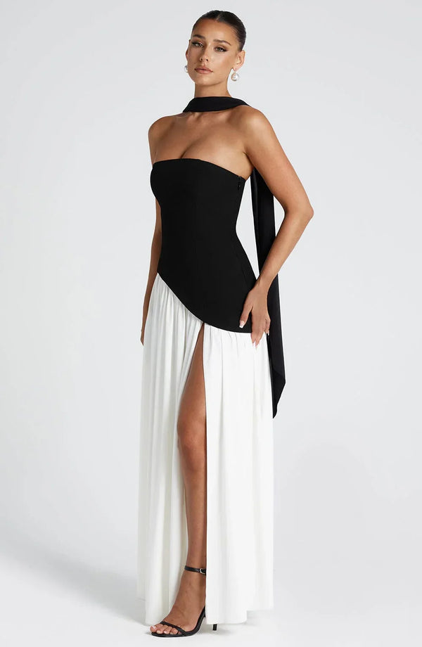 Women’s Strapless Draped High Slit Maxi Dress