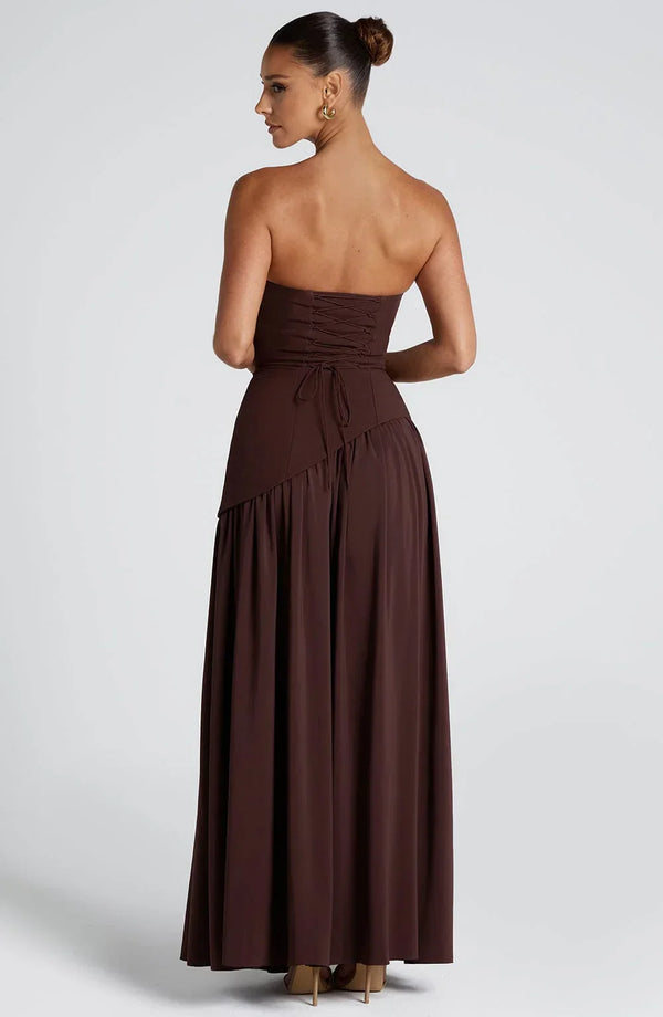 Women’s Strapless Draped High Slit Maxi Dress