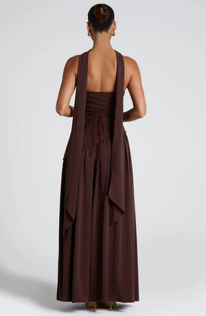 Women’s Strapless Draped High Slit Maxi Dress