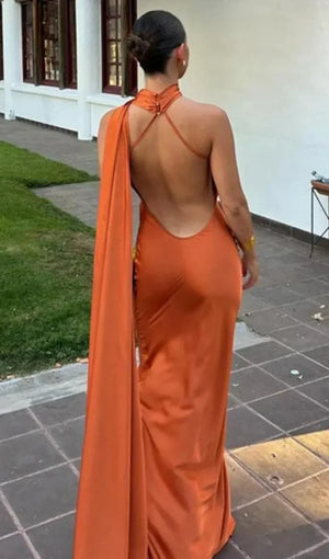 Women's One Shoulder Maxi Dress with Flowing Scarf