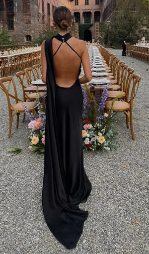 Women's One Shoulder Maxi Dress with Flowing Scarf