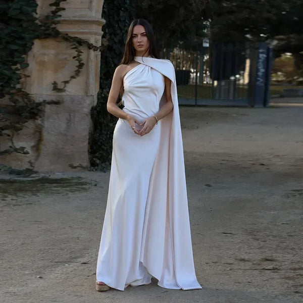 Women's One Shoulder Maxi Dress with Flowing Scarf