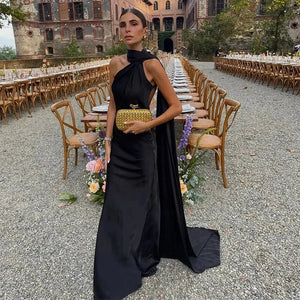 Women's One Shoulder Maxi Dress with Flowing Scarf