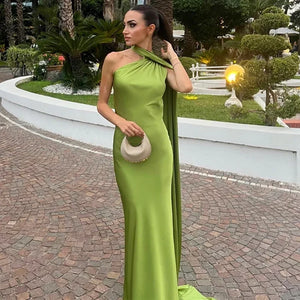 Women's One Shoulder Maxi Dress with Flowing Scarf