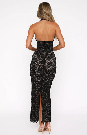 Elegant Lace Halter Maxi Dress for Women