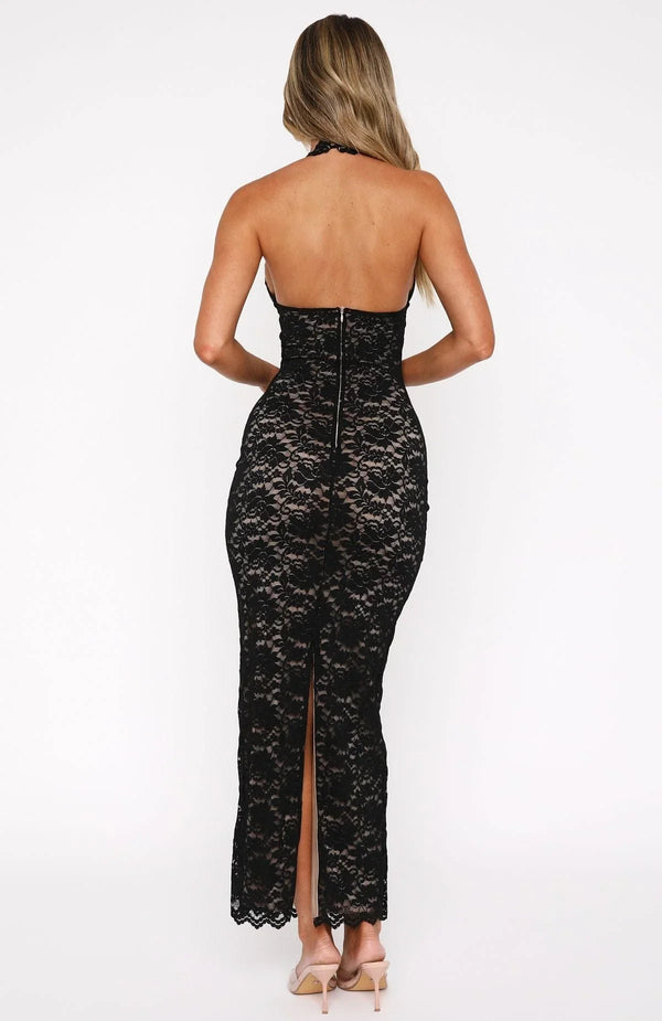 Elegant Lace Halter Maxi Dress for Women