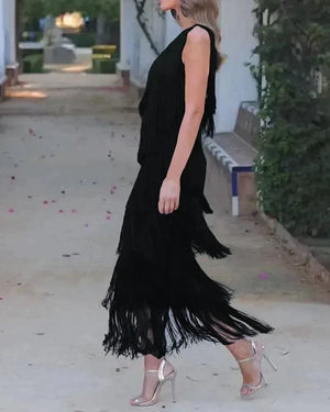 Women's Asymmetric Fringe Maxi Dress