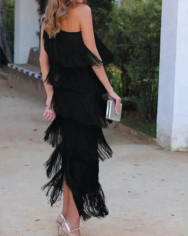 Women's Asymmetric Fringe Maxi Dress