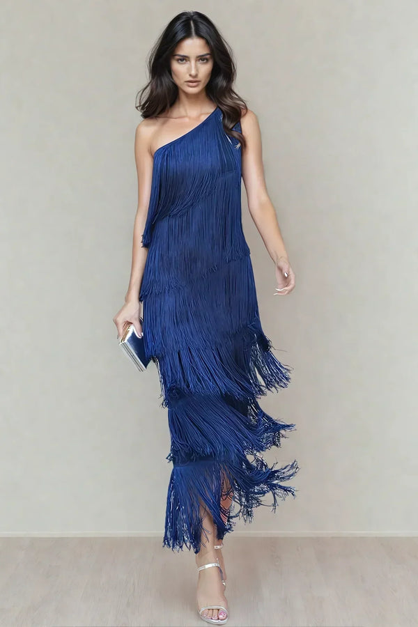 Women's Asymmetric Fringe Maxi Dress