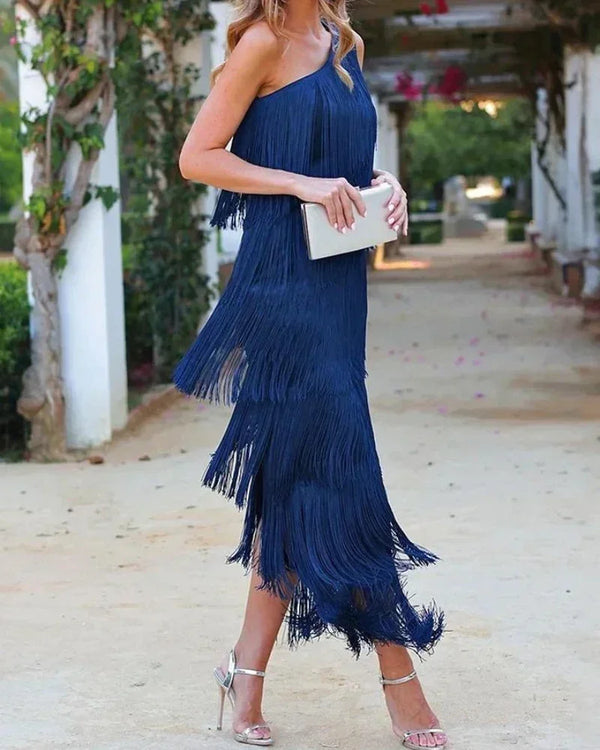 Women's Asymmetric Fringe Maxi Dress
