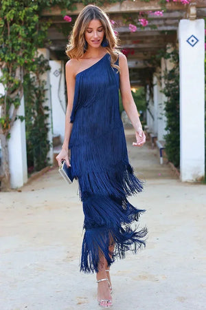 Women's Asymmetric Fringe Maxi Dress