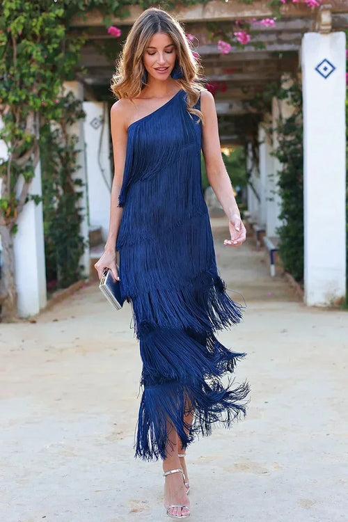 Women's Asymmetric Fringe Maxi Dress