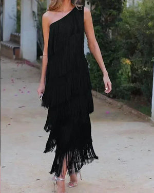 Women's Asymmetric Fringe Maxi Dress