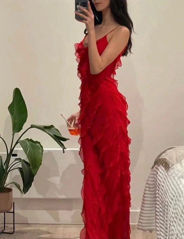 Ruffle Detail Evening Maxi Dress for Women