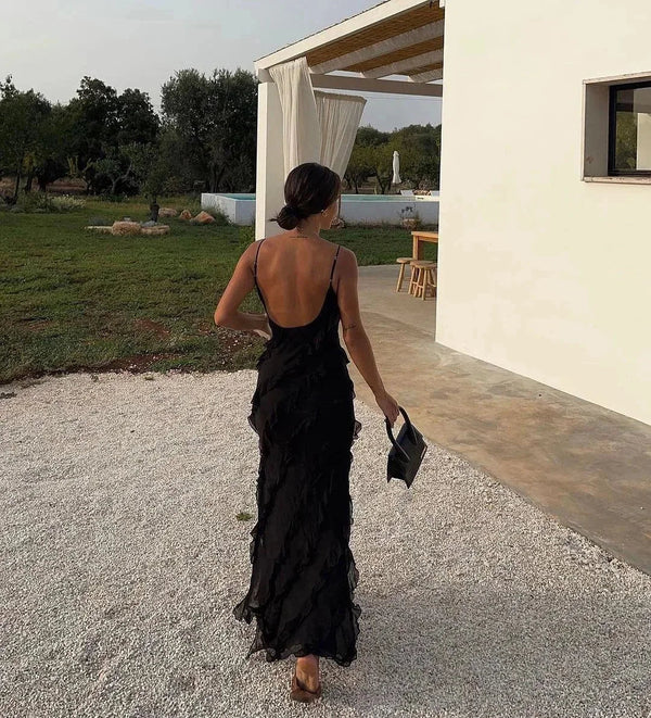 Ruffle Detail Evening Maxi Dress for Women