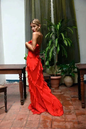 Ruffle Detail Evening Maxi Dress for Women