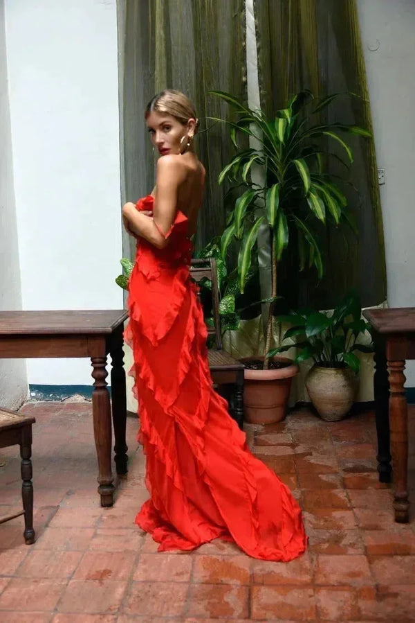 Ruffle Detail Evening Maxi Dress for Women