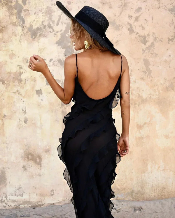 Ruffle Detail Evening Maxi Dress for Women