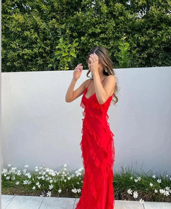 Ruffle Detail Evening Maxi Dress for Women