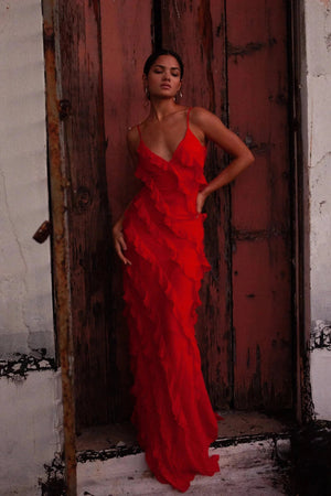 Ruffle Detail Evening Maxi Dress for Women