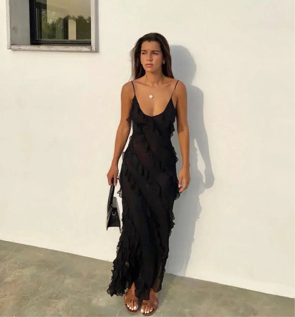 Ruffle Detail Evening Maxi Dress for Women