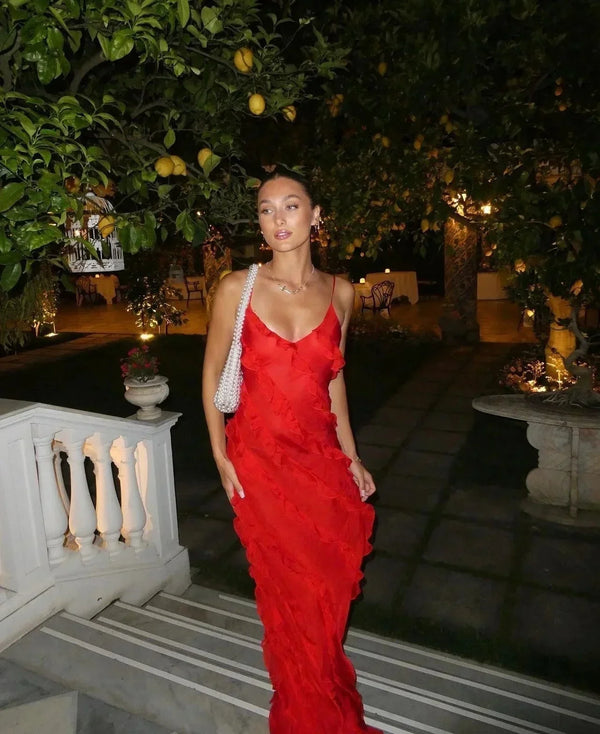 Ruffle Detail Evening Maxi Dress for Women