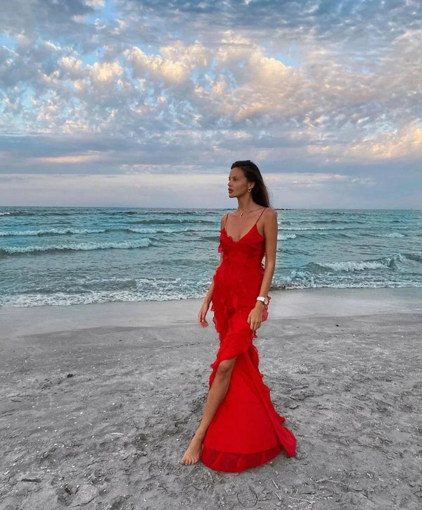 Ruffle Detail Evening Maxi Dress for Women