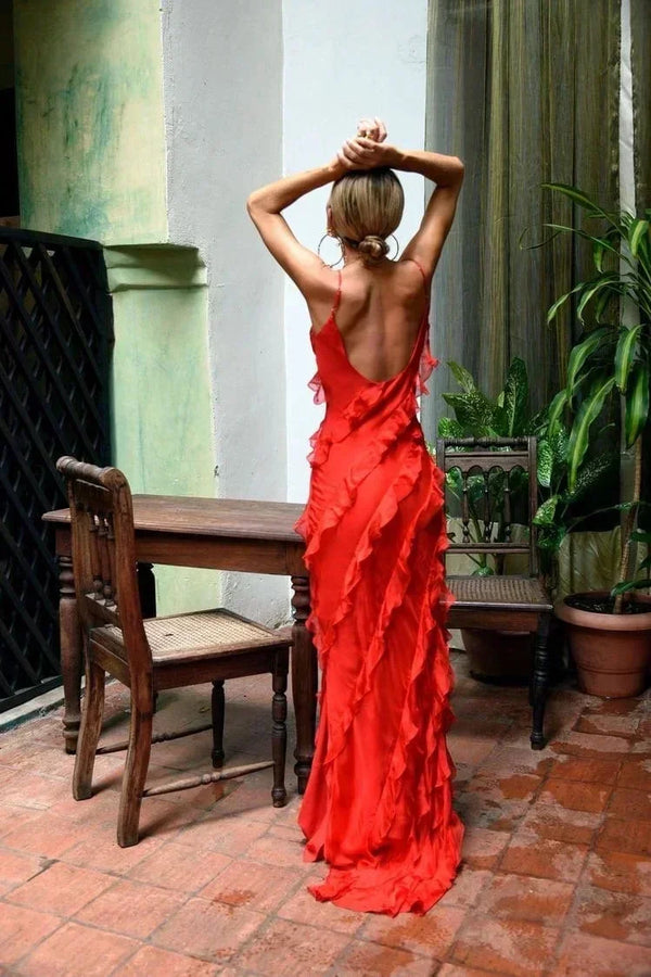 Ruffle Detail Evening Maxi Dress for Women