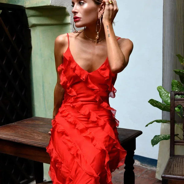 Ruffle Detail Evening Maxi Dress for Women