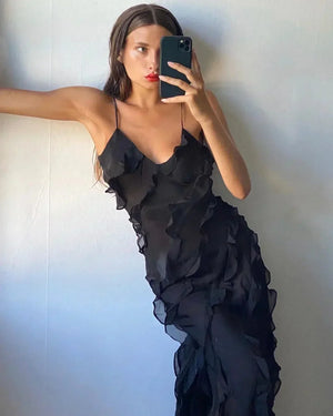 Ruffle Detail Evening Maxi Dress for Women