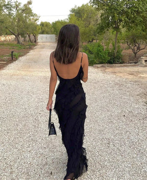 Ruffle Detail Evening Maxi Dress for Women
