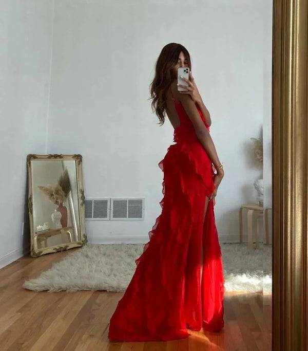 Ruffle Detail Evening Maxi Dress for Women
